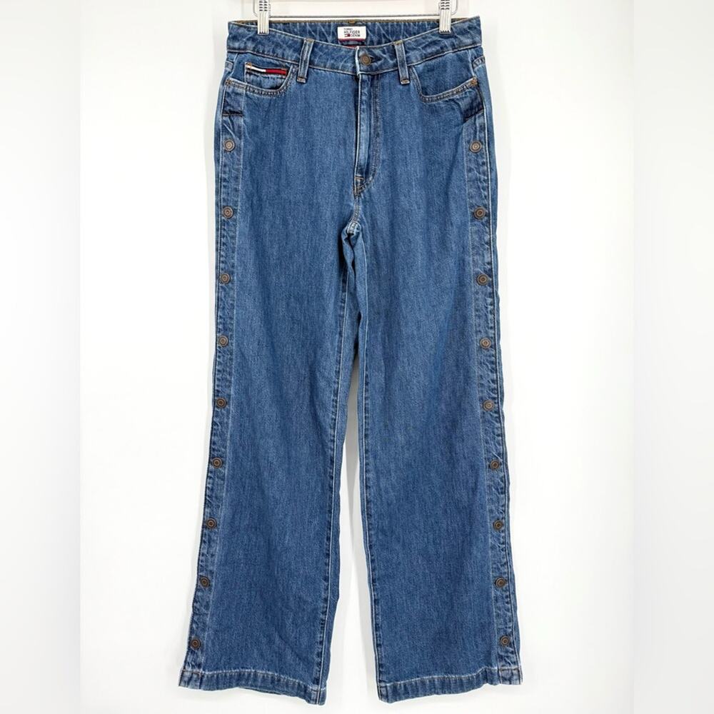 Tommy Hilfiger Women's Side Snaps Wide Leg Blue Jeans Size 6‎